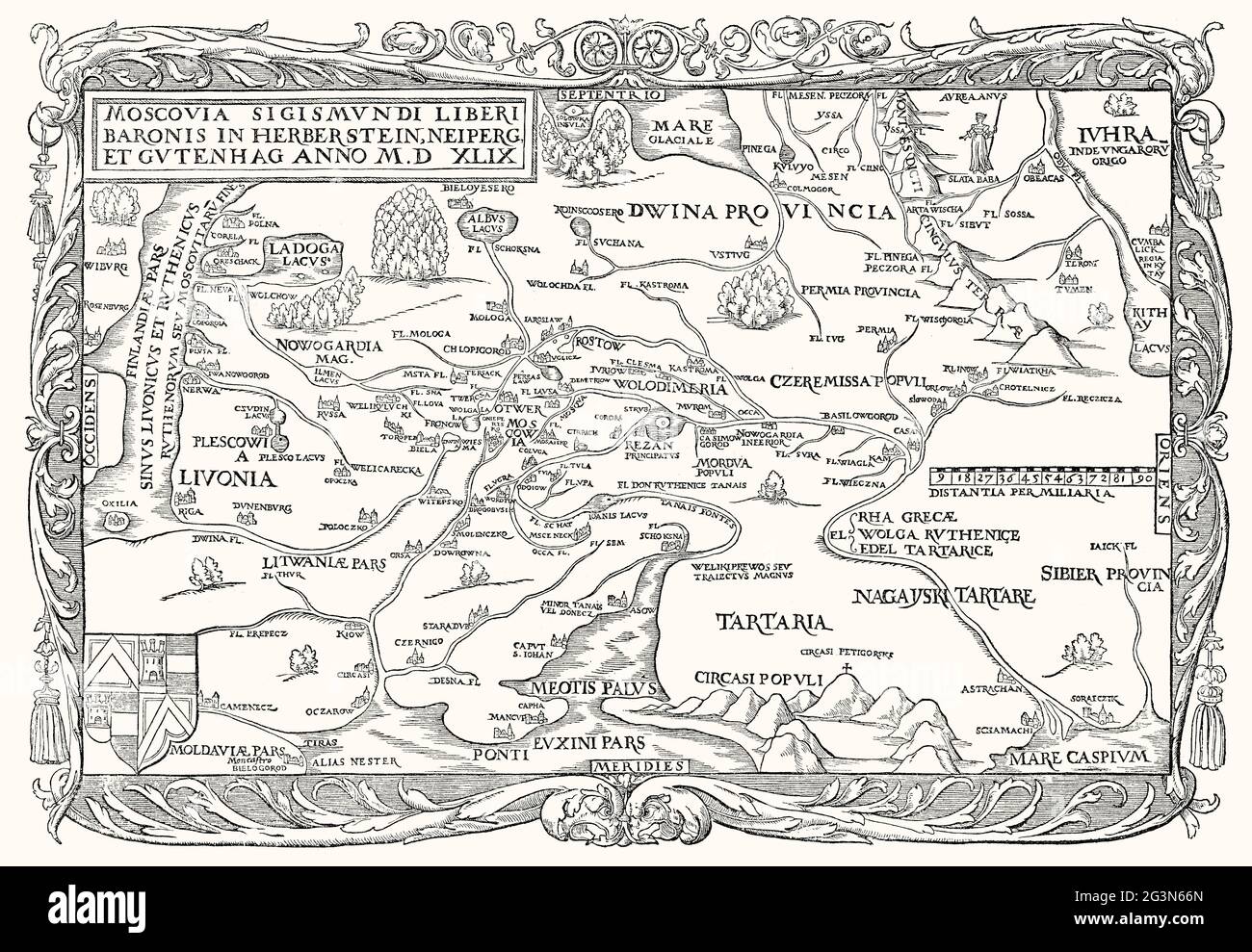 Facsimlile of a map of the Russian Empire by Sigismund von Herberstein, 16th century Stock Photo