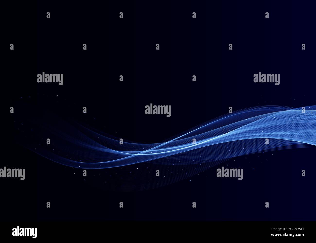 Abstract shiny color blue wave design element on dark background Stock ...