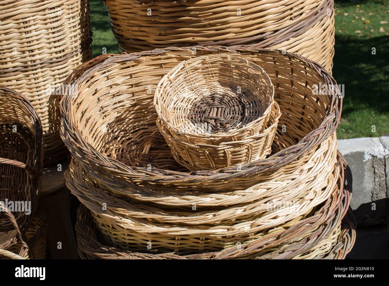 Empty wicker baskets for sale Stock Photo Alamy