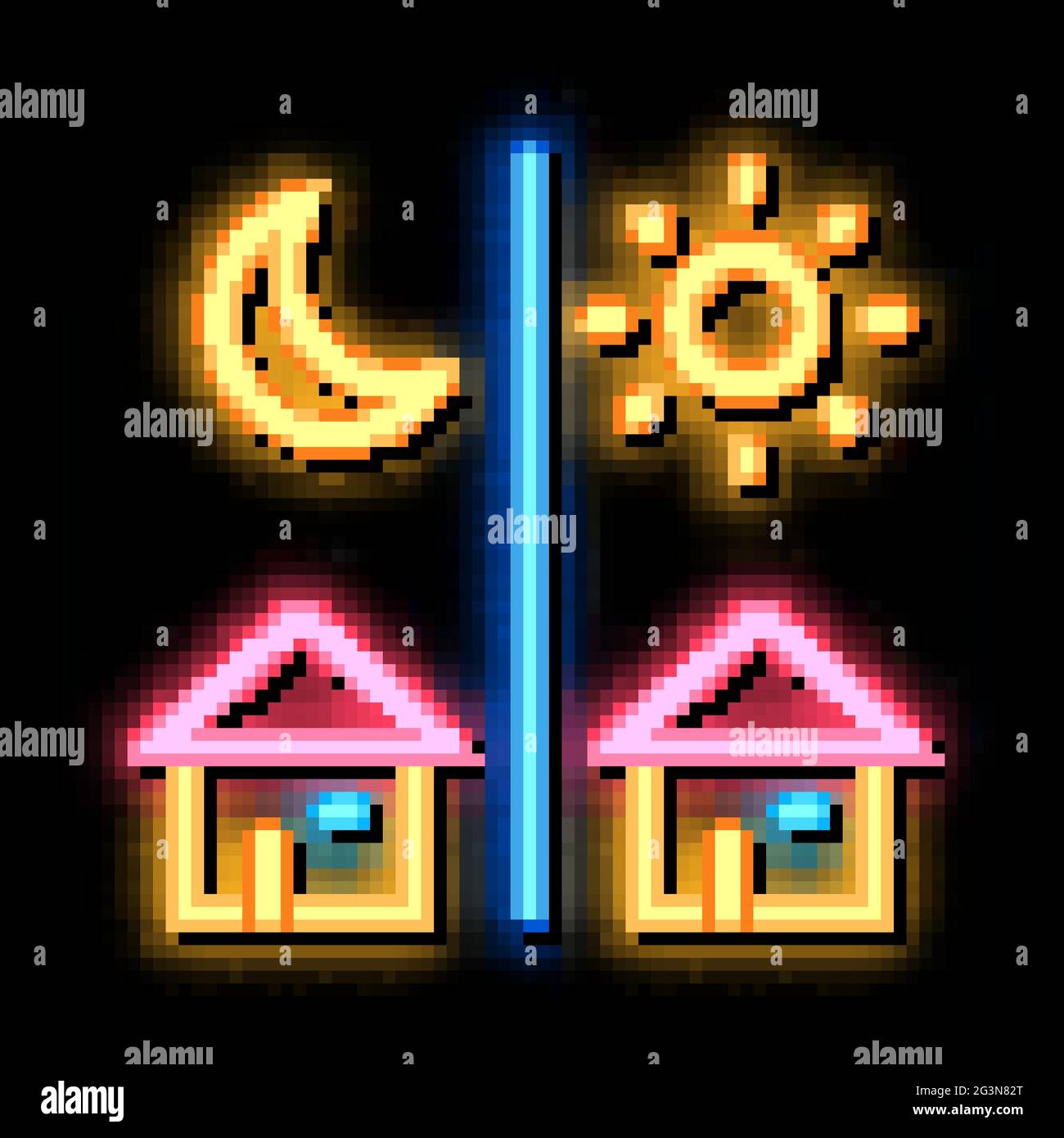 day and night remote work neon glow icon illustration Stock Vector ...