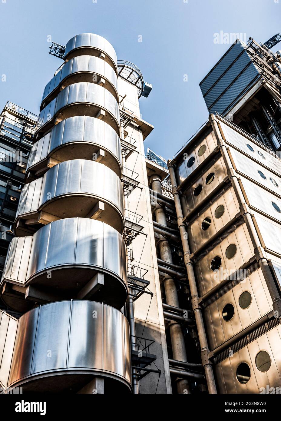 Lloyds Insurance Building in Lime Street, London. Also known as the Inside Out Building, due to it's unusual design features. Stock Photo