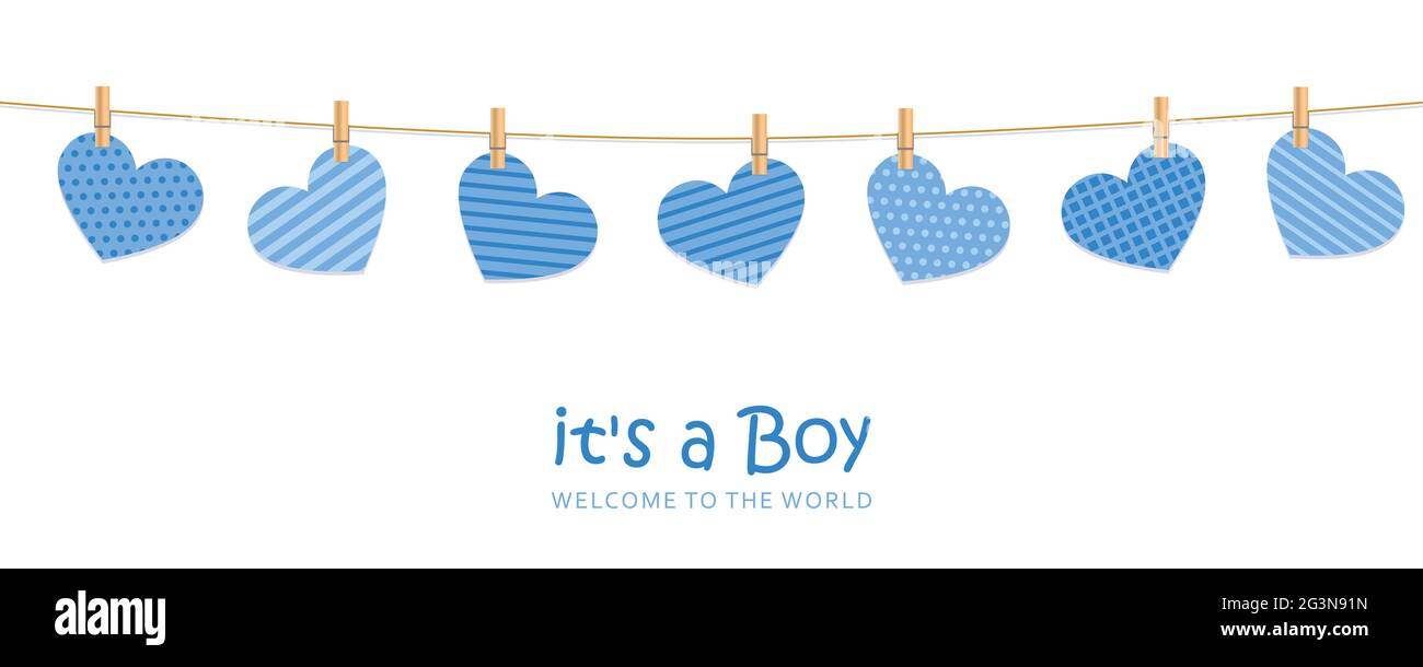 its a boy welcome greeting card for childbirth with hanging hearts Stock  Vector Image & Art - Alamy