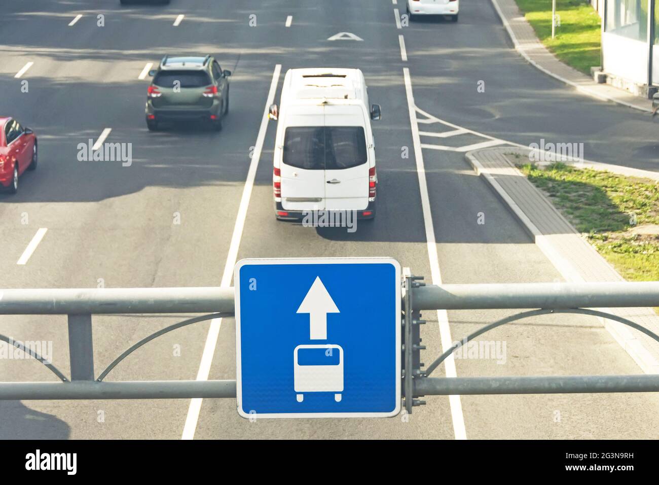 Highway and road sign dedicated lane for bus, public transport Stock
