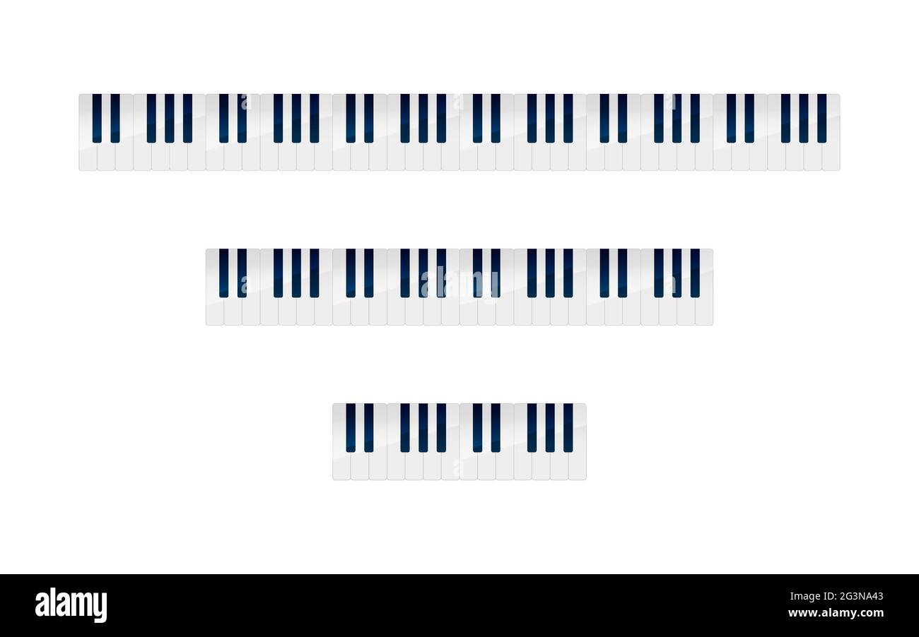 Set of piano keys with different numbers of octaves on white Stock Vector