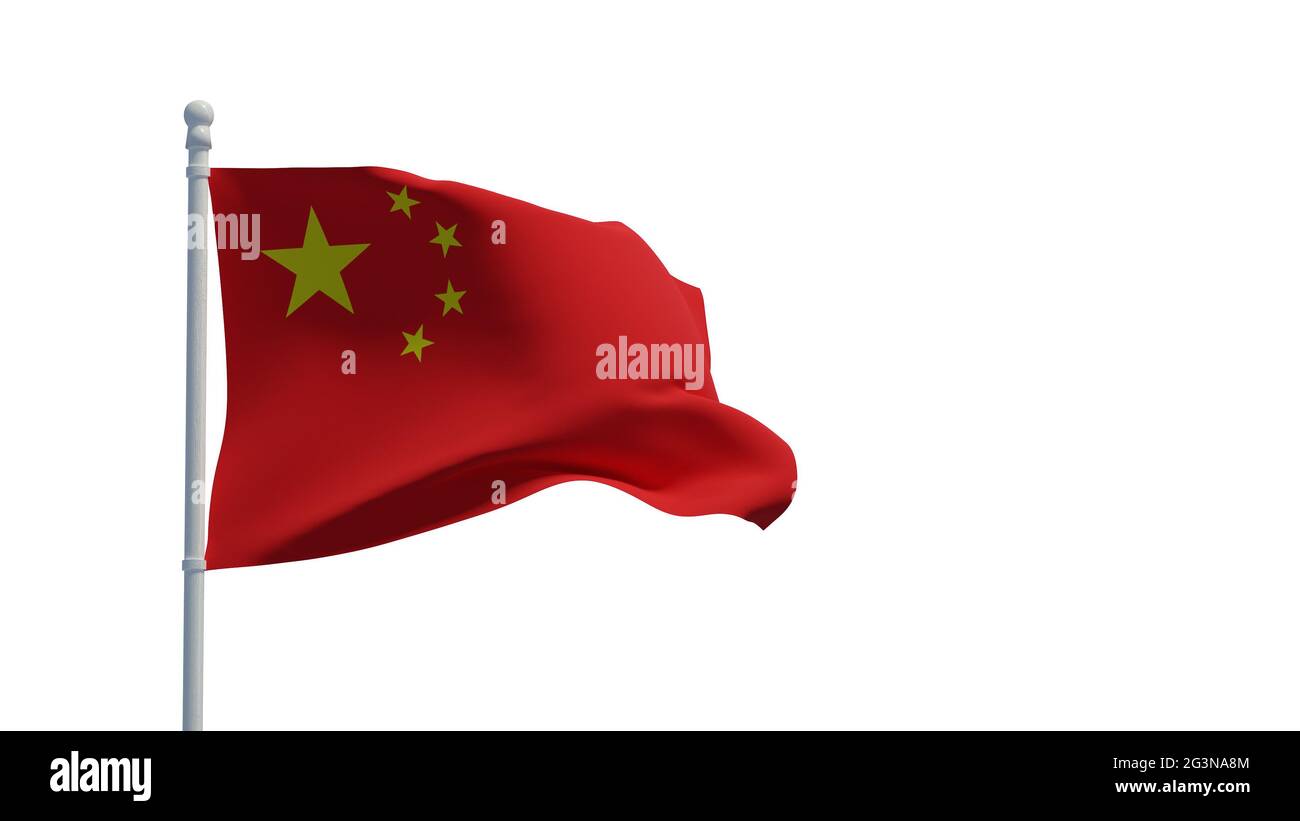People's Republic of China national flag, waving in the wind. 3d rendering, CGI Stock Photo