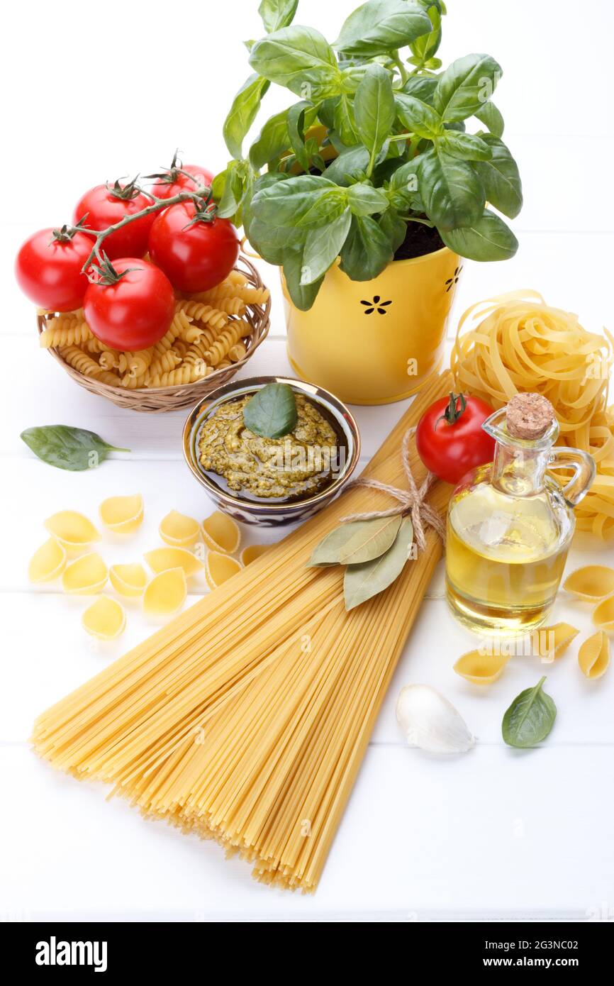 Raw ingredients for Italian pasta Stock Photo