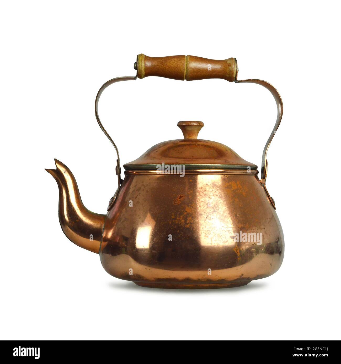 Old copper teapot isolated on white background Stock Photo