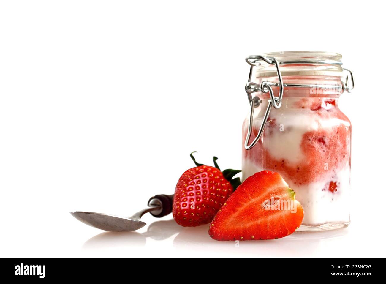 Strawberry yoghurt isolated on white background Stock Photo
