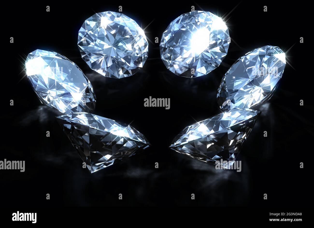 A close up view of a circular array of cut diamonds on a black isolated ...