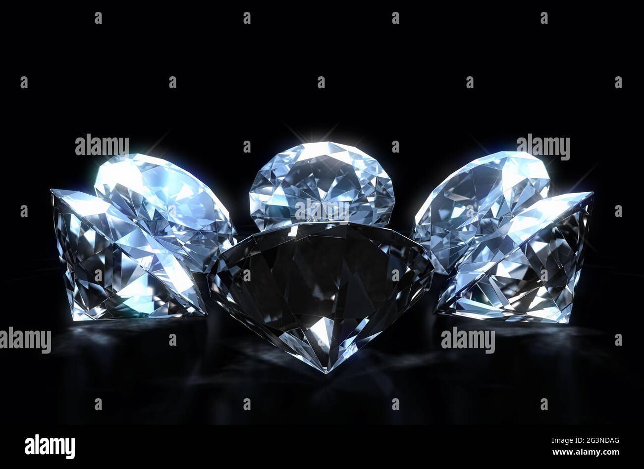 A close up view of a circular array of cut diamonds on a black isolated ...