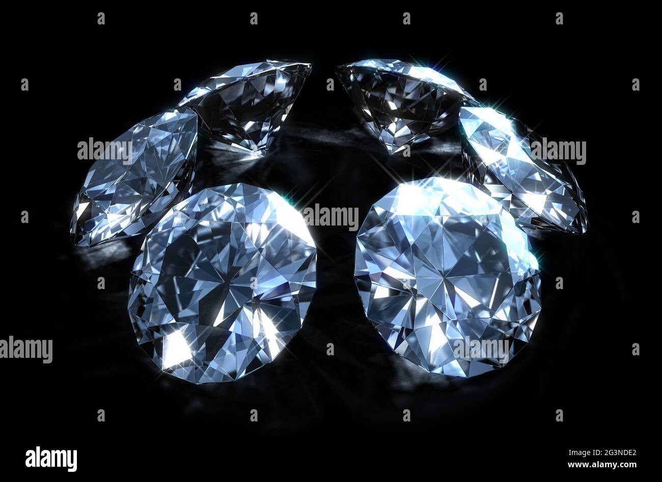 A close up view of a circular array of cut diamonds on a black isolated background - 3D render Stock Photo
