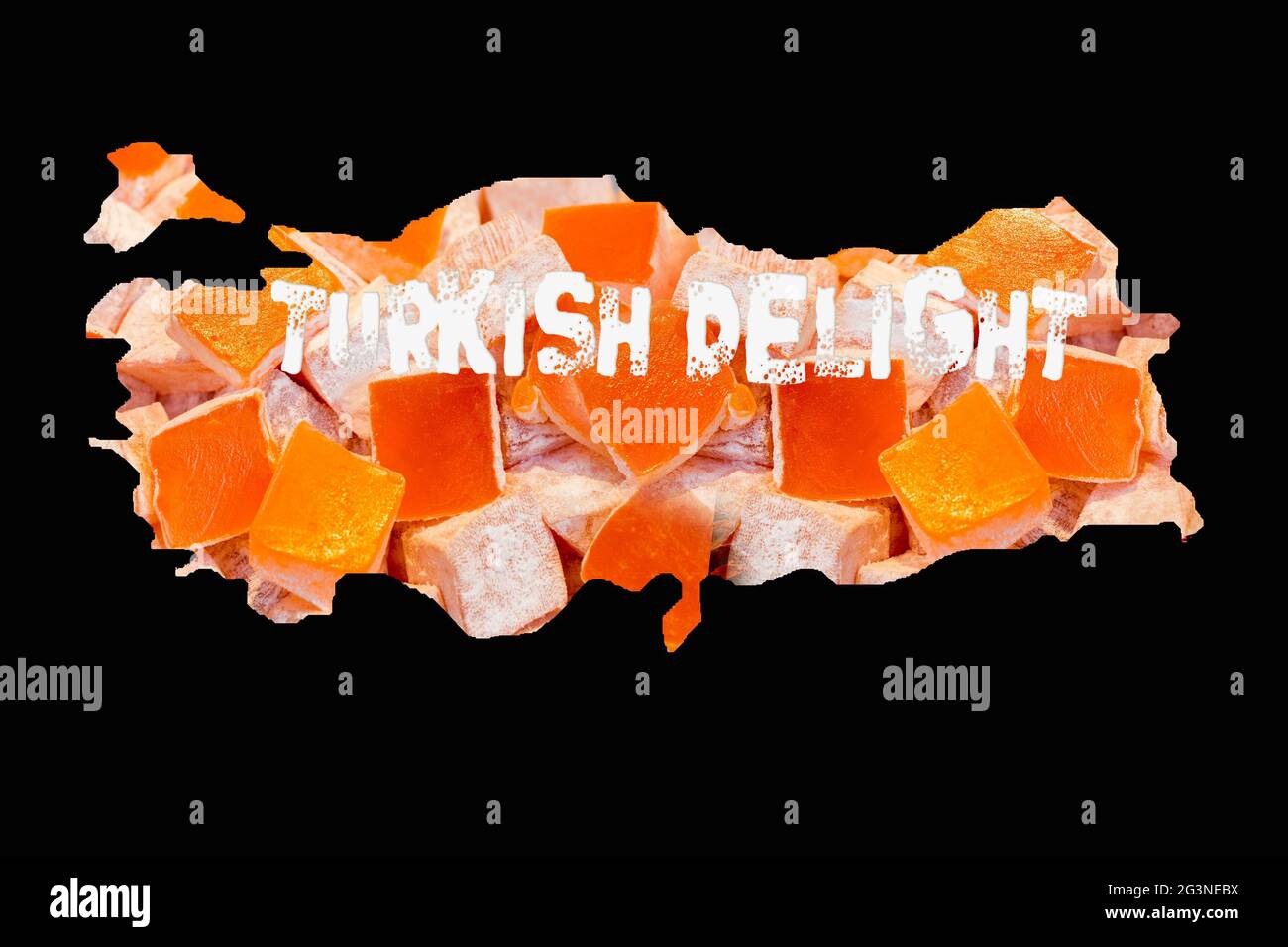 Roughly outlined map of Turkey with Turkish delight filling Stock Photo