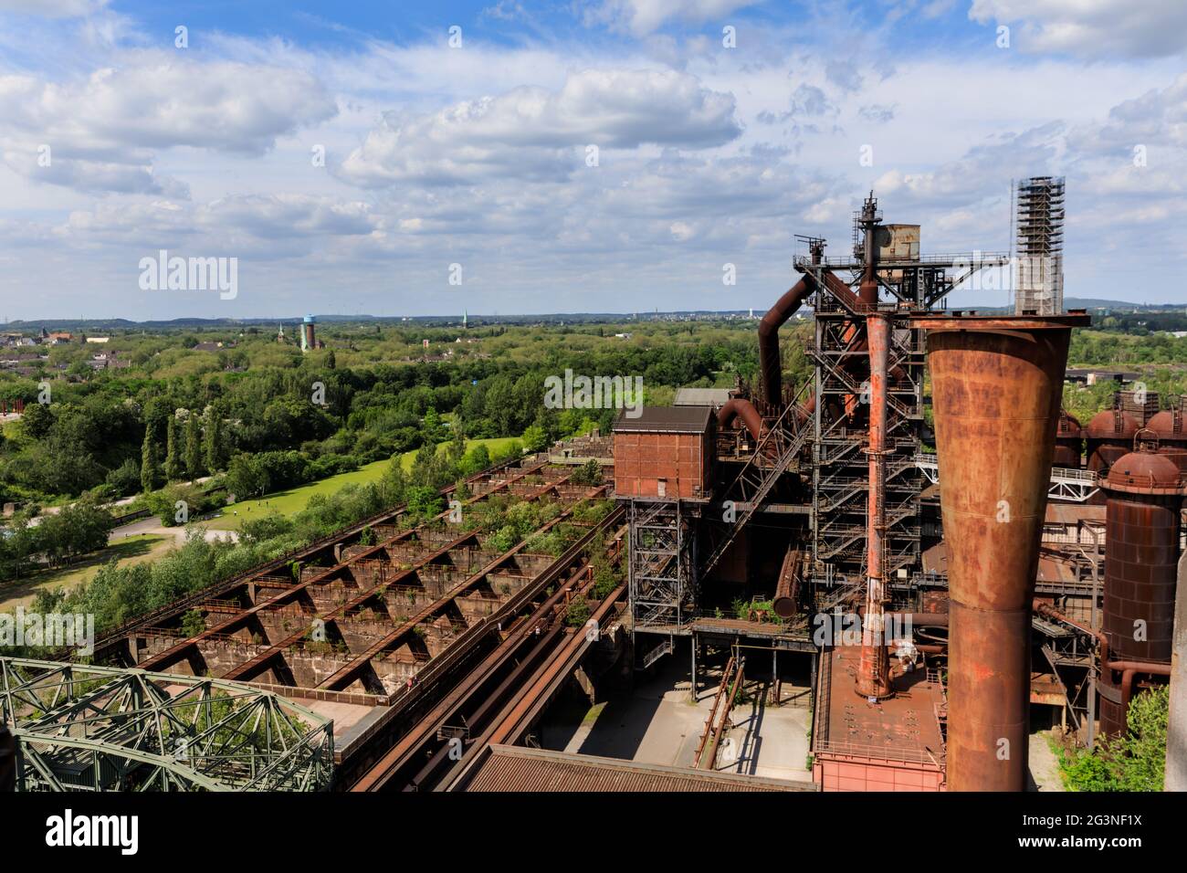 Industrial structures, view from above, Landschaftspark Duisburg-Nord, former steel manufacturing, Duisburg, Ruhr, NRW, Germany Stock Photo