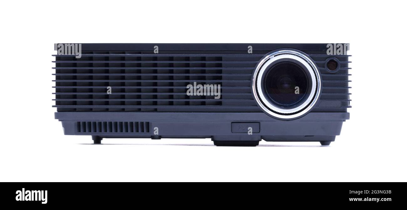 Black home cinema projector, isolated on white Stock Photo
