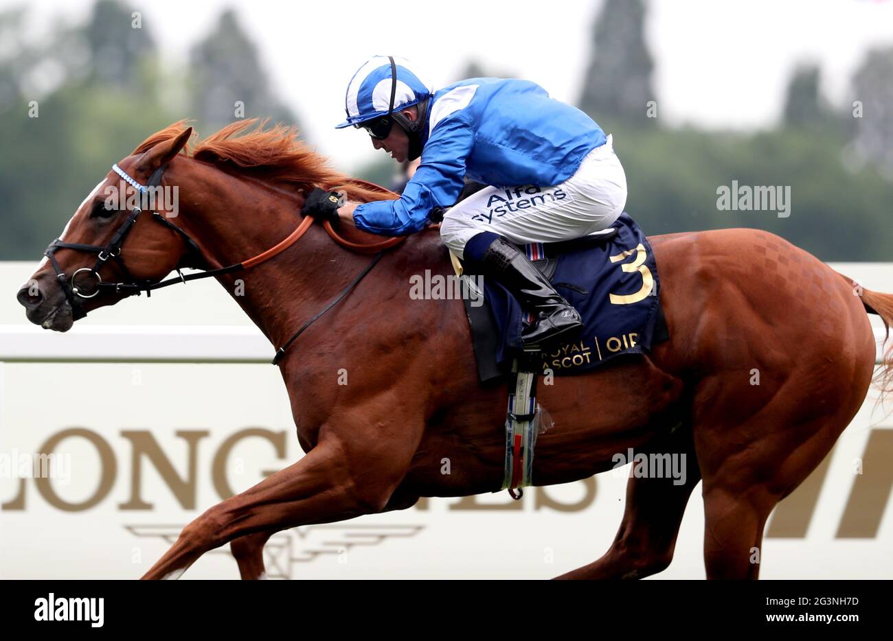 Mohaafeth ridden by jockey Jim Crowley wins the Hampton Court Stakes during day three of Royal Ascot at Ascot Racecourse. Picture date: Thursday June 17, 2021. Stock Photo