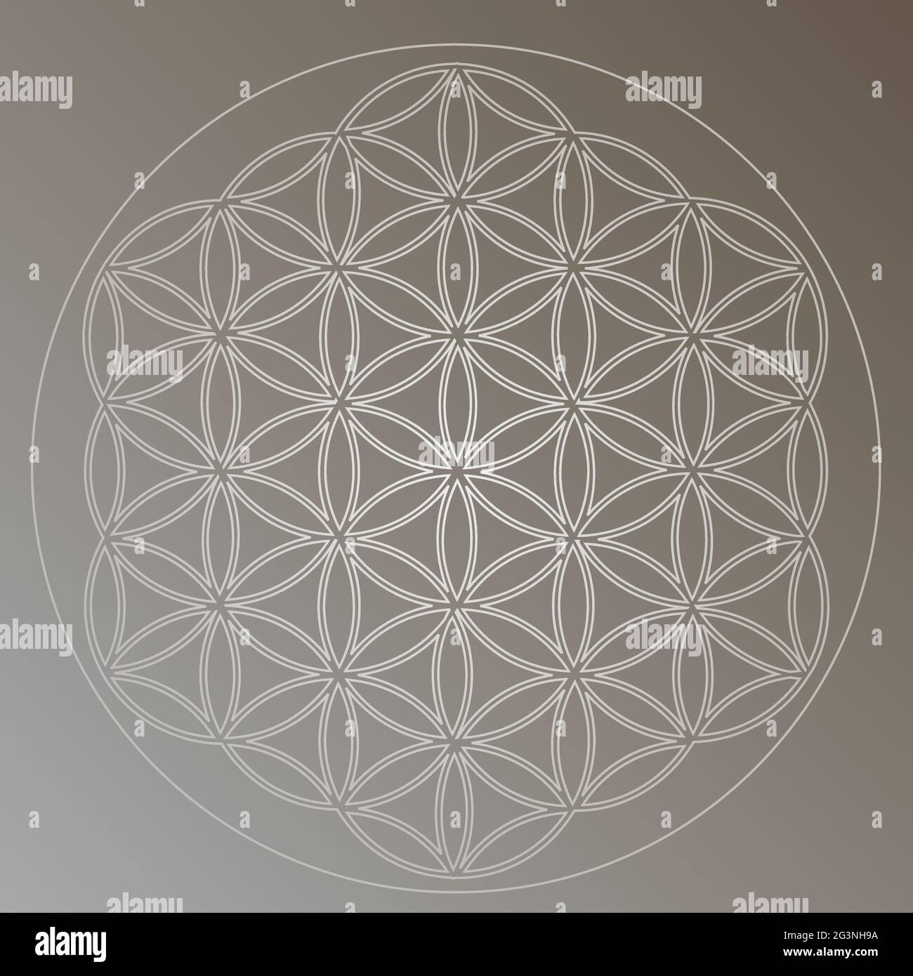 Flower of Life Symbol in Gray Silver Colors, Cosmic Universe Energy Wheel Stock Vector