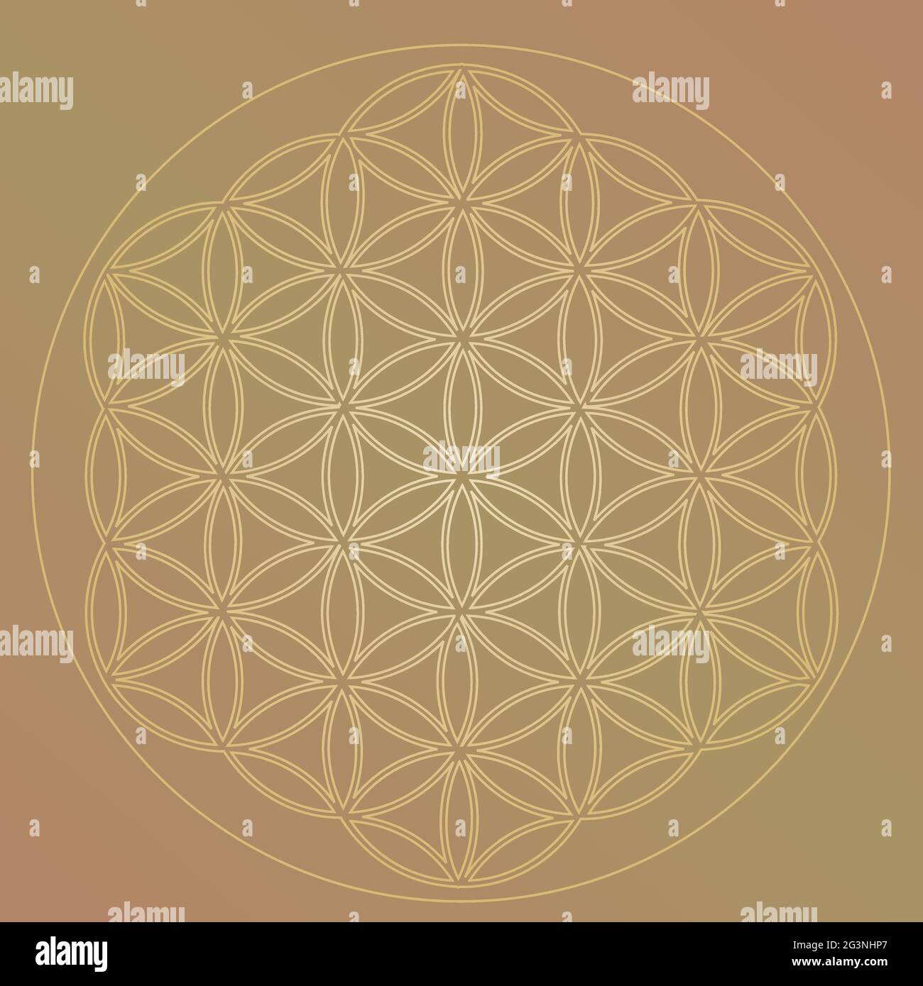 Flower of Life Symbol in Gold Colors, Cosmic Universe Energy Wheel Stock Vector