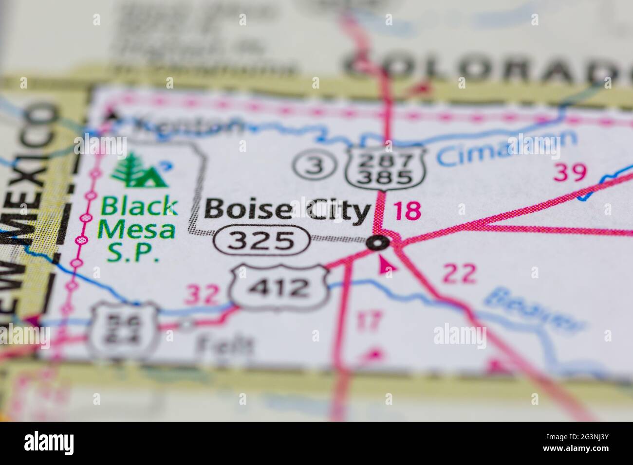 Boise city Oklahoma USA shown on a Geography map or road map Stock Photo