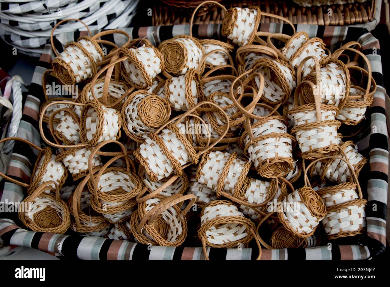 Empty wicker baskets for sale in a market place Stock Photo Alamy