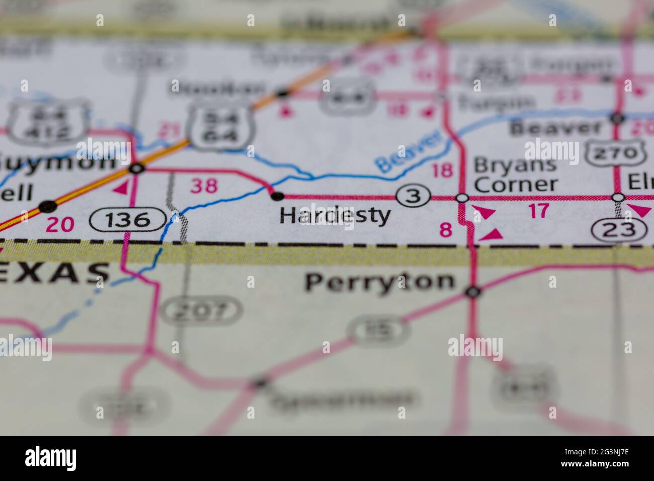 Hardesty Oklahoma USA shown on a Geography map or road map Stock Photo