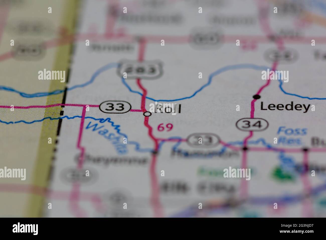 Roll Oklahoma USA shown on a Geography map or road map Stock Photo