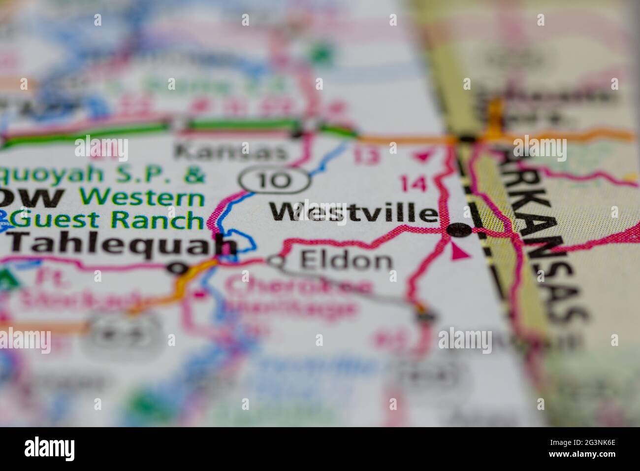 Westville Oklahoma USA shown on a Geography map or road map Stock Photo