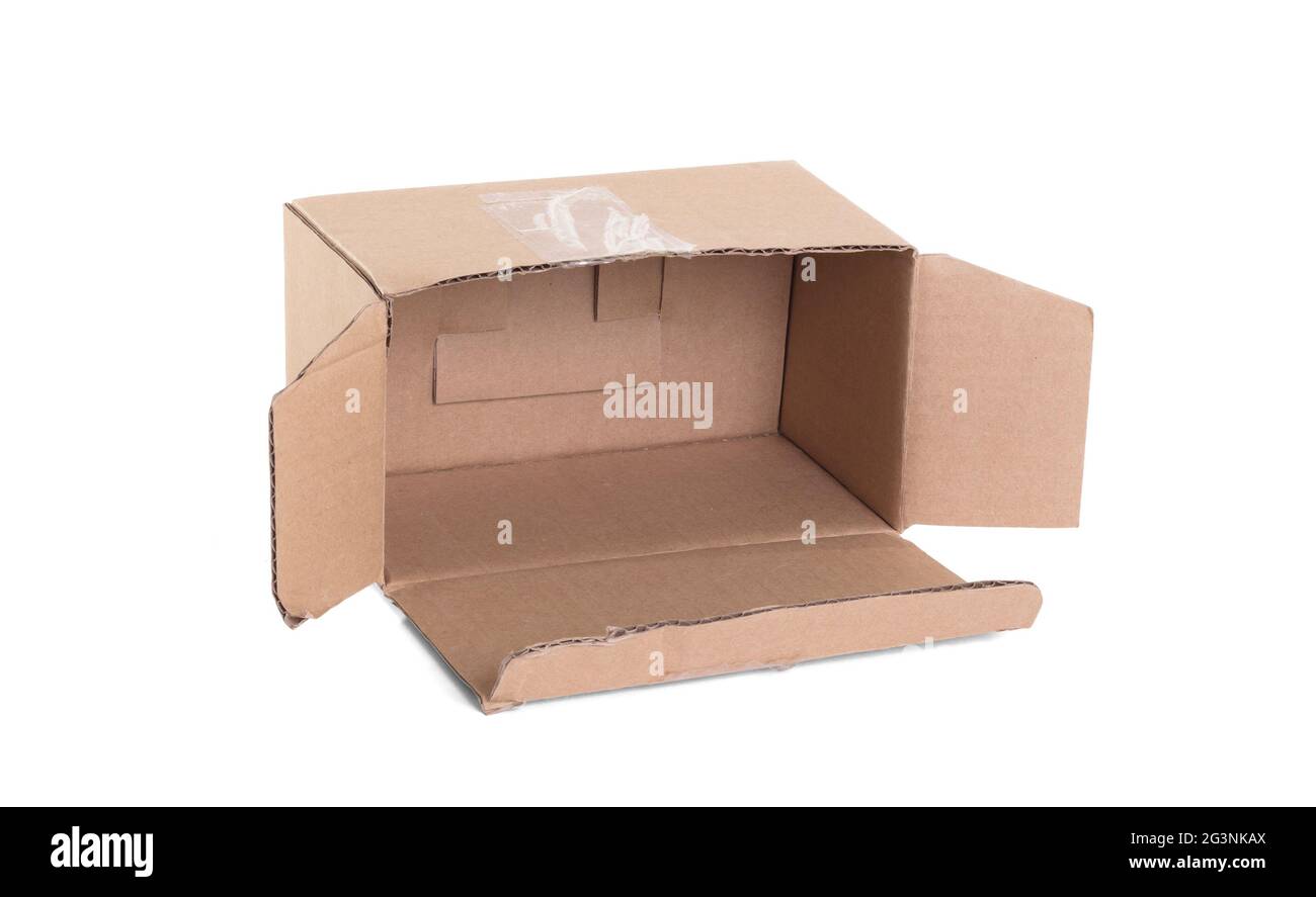 Cardboard box with flip open lid, lid open Stock Photo Alamy