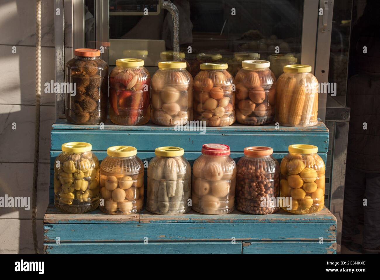Homemade  pickles variety preserving jars Stock Photo