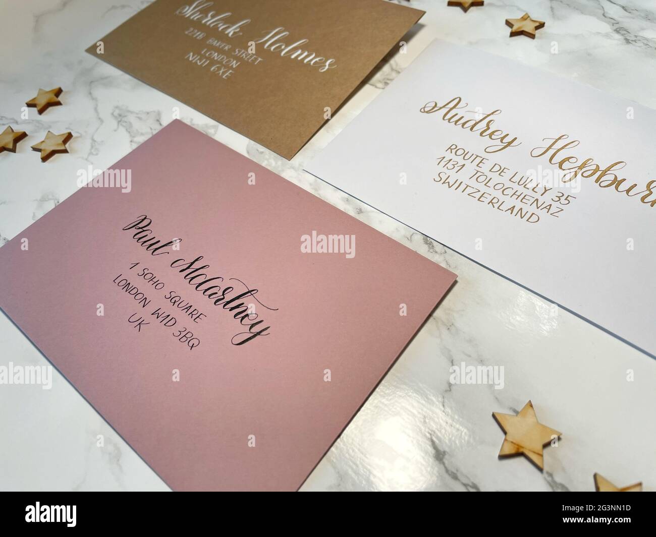 Wedding Calligraphy - Stationery Inspiration - Envelope Adressing - Pointed Pen Stock Photo
