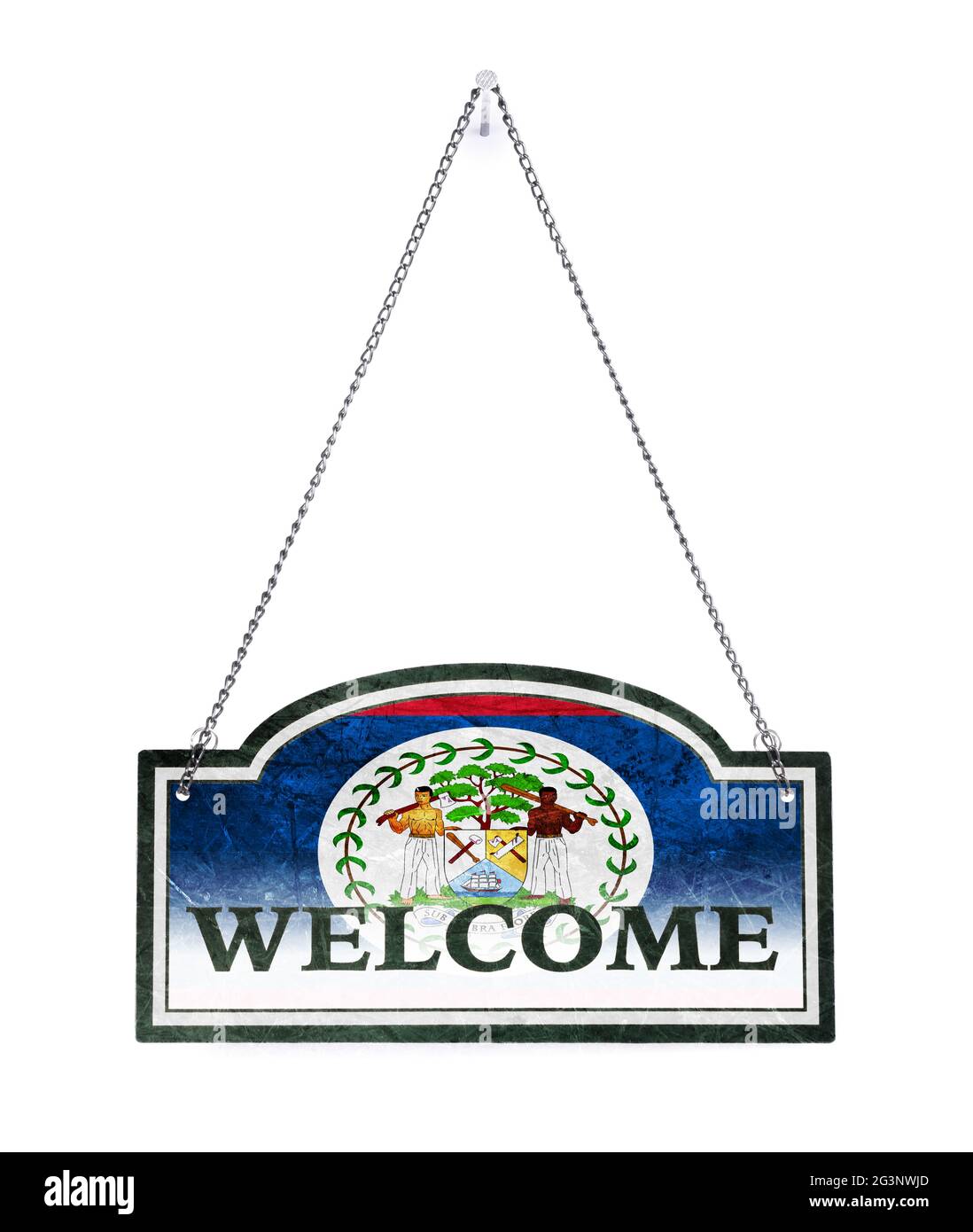 Belize welcomes you! Old metal sign isolated Stock Photo