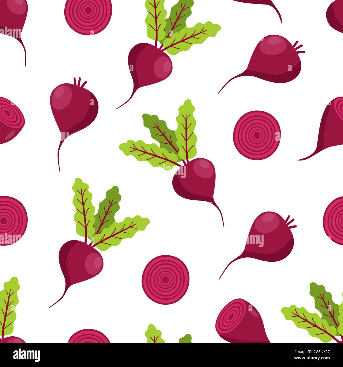 Seamless Pattern Beetroot with leaves and beets in the cut. cartoon vector illustration vegetables Stock Photo