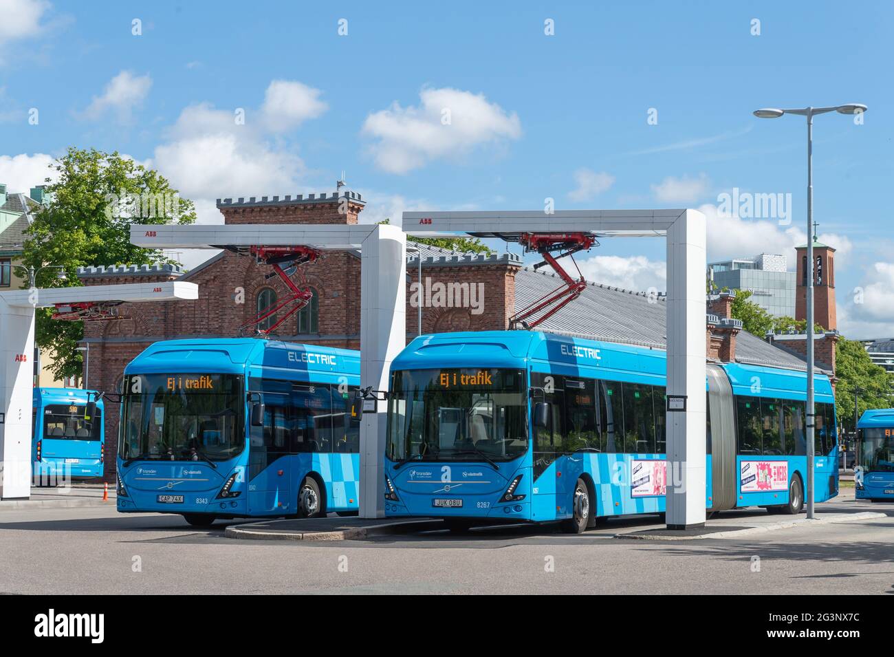 Electric bus charging infrastructure hires stock photography and