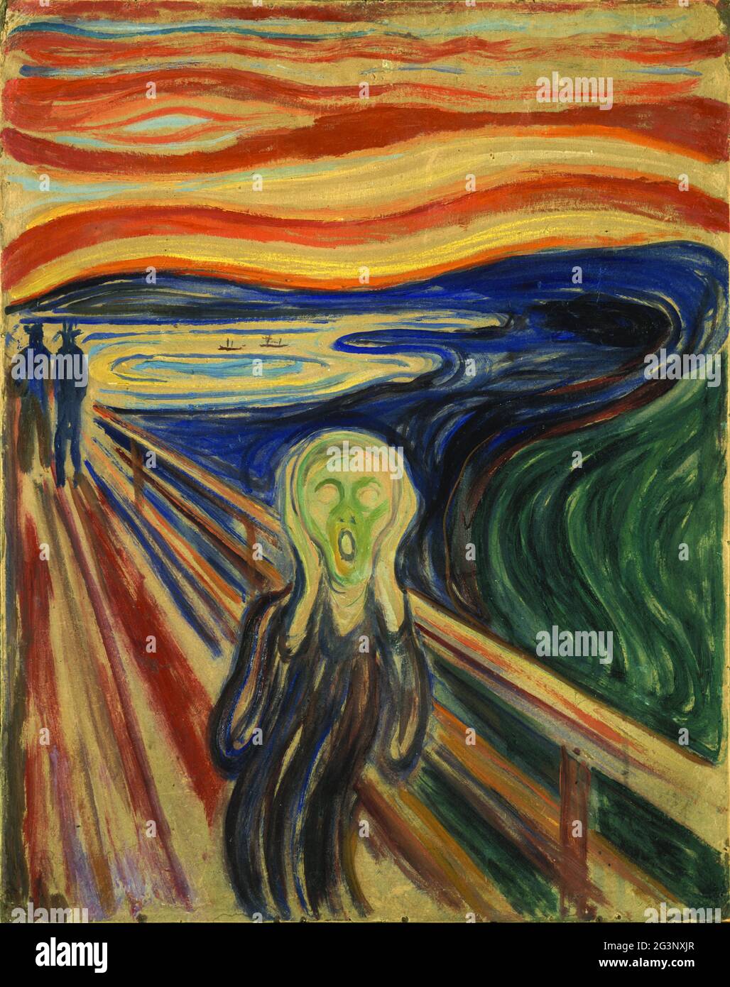 Title: The Scream Creator:  Edvard Munch Date: 1893 Medium: oil, tempera and pastel on cardboard Dimensions: 91 x 73.5cm Location: Nasjonalgalleriet, Oslo, Norway Stock Photo