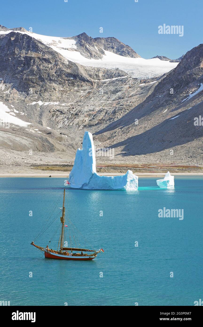 Boat in the Ikateq Fiord Stock Photo