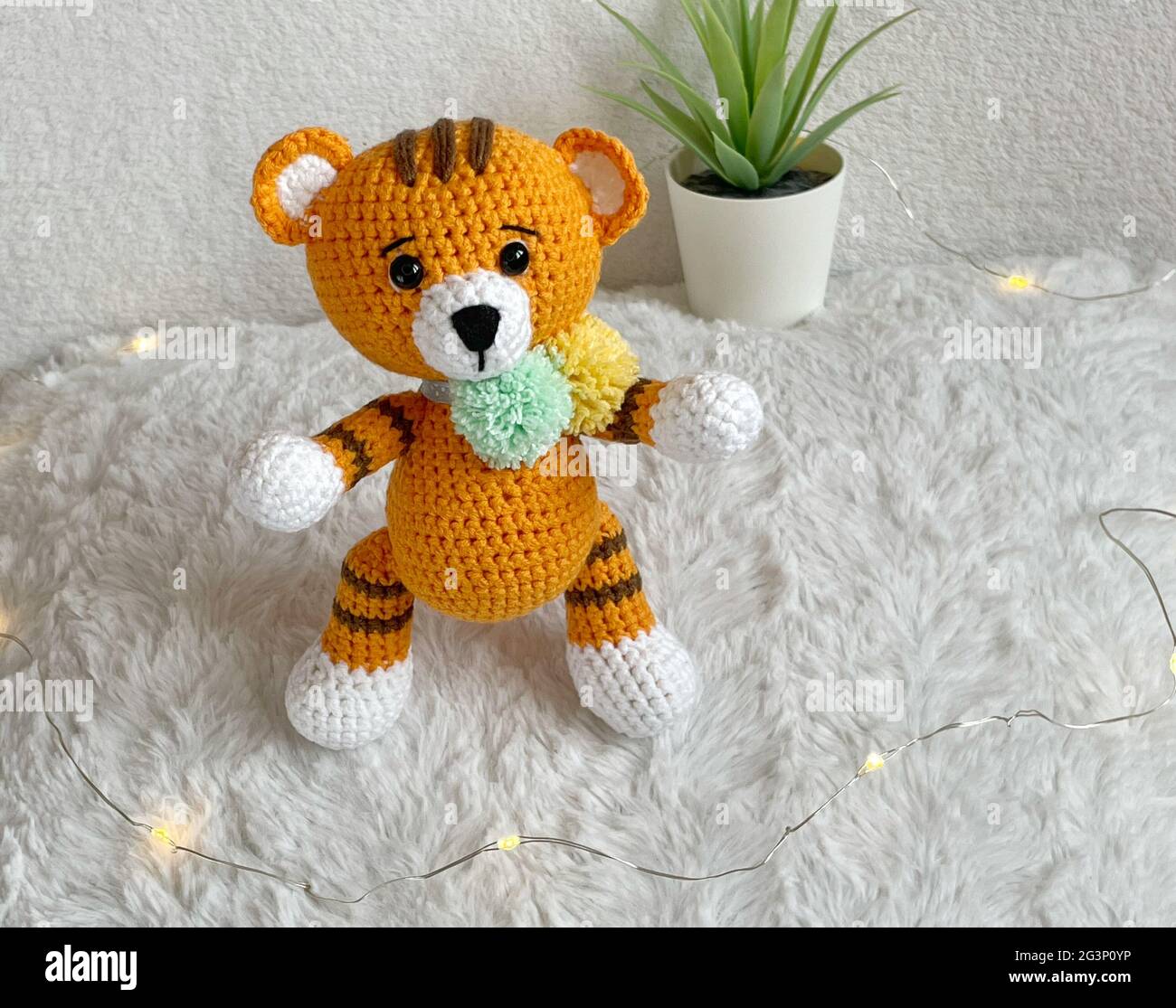 Handmade Crochet Animal Toy - Amigurumi Stuffed Toy - Corchet Tiger with  Colorful Pompoms Stock Photo - Alamy, image size:1300x1115