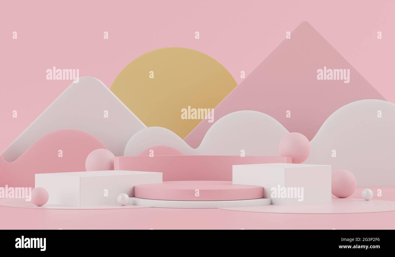 3d rendering of pink coral minimal displays podium or pedestal for mock ...