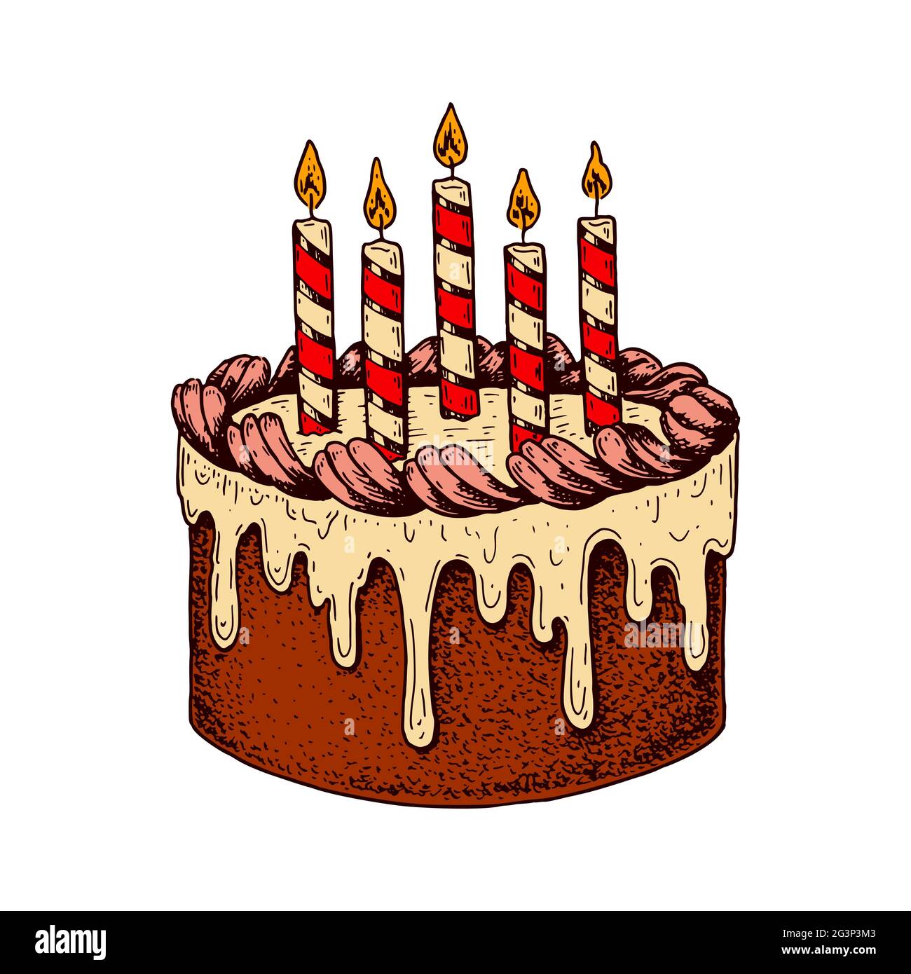 Hand drawn colorful Birthday cake with candles isolated on white. Vector  illustration in sketch style Stock Vector Image & Art - Alamy