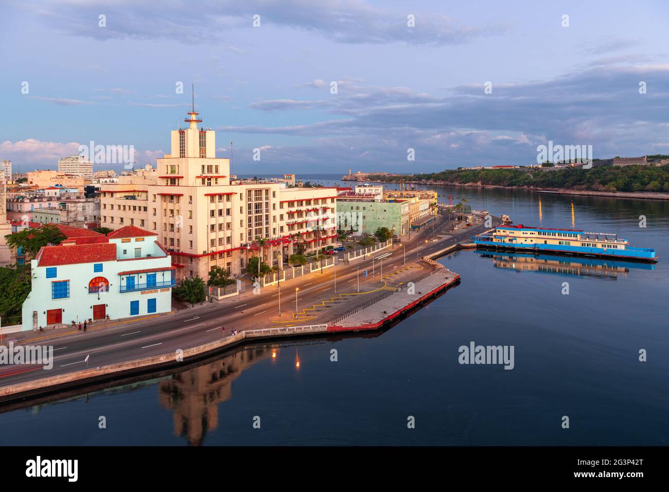 Havana, Cuba downtown skyline from the port at dawn. Stock Photo