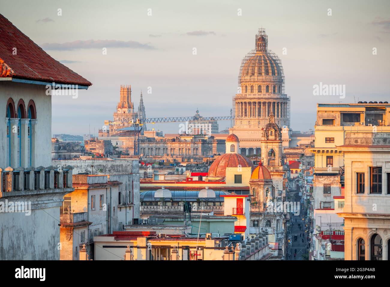 Havana, Cuba downtown skyline from the port at dawn. Stock Photo
