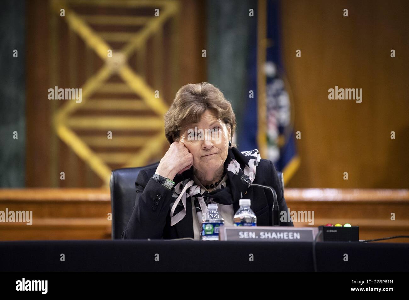 Sen. Jeanne Shaheen, D-N.H., attends the Senate Appropriations Committee hearing on 'A Review of the FY2022 Department of Defense Budget RequestâÂ€Â in Washington on Thursday, June 17, 2021. Photo by Caroline Brehman/Pool/ABACAPRESS.COM Stock Photo