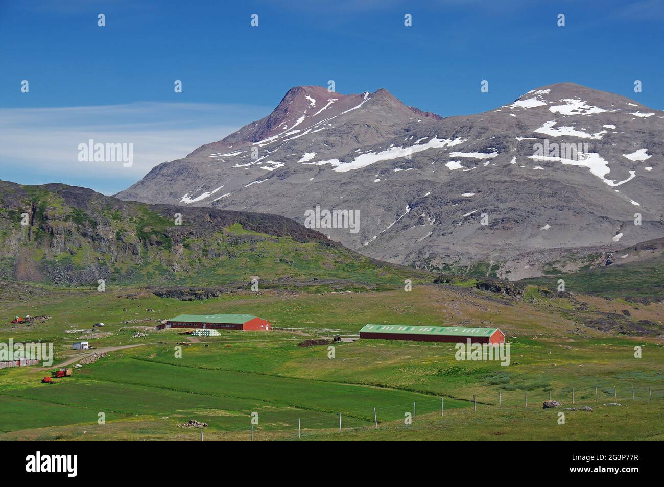 The southern part of greenland is green! Stock Photo