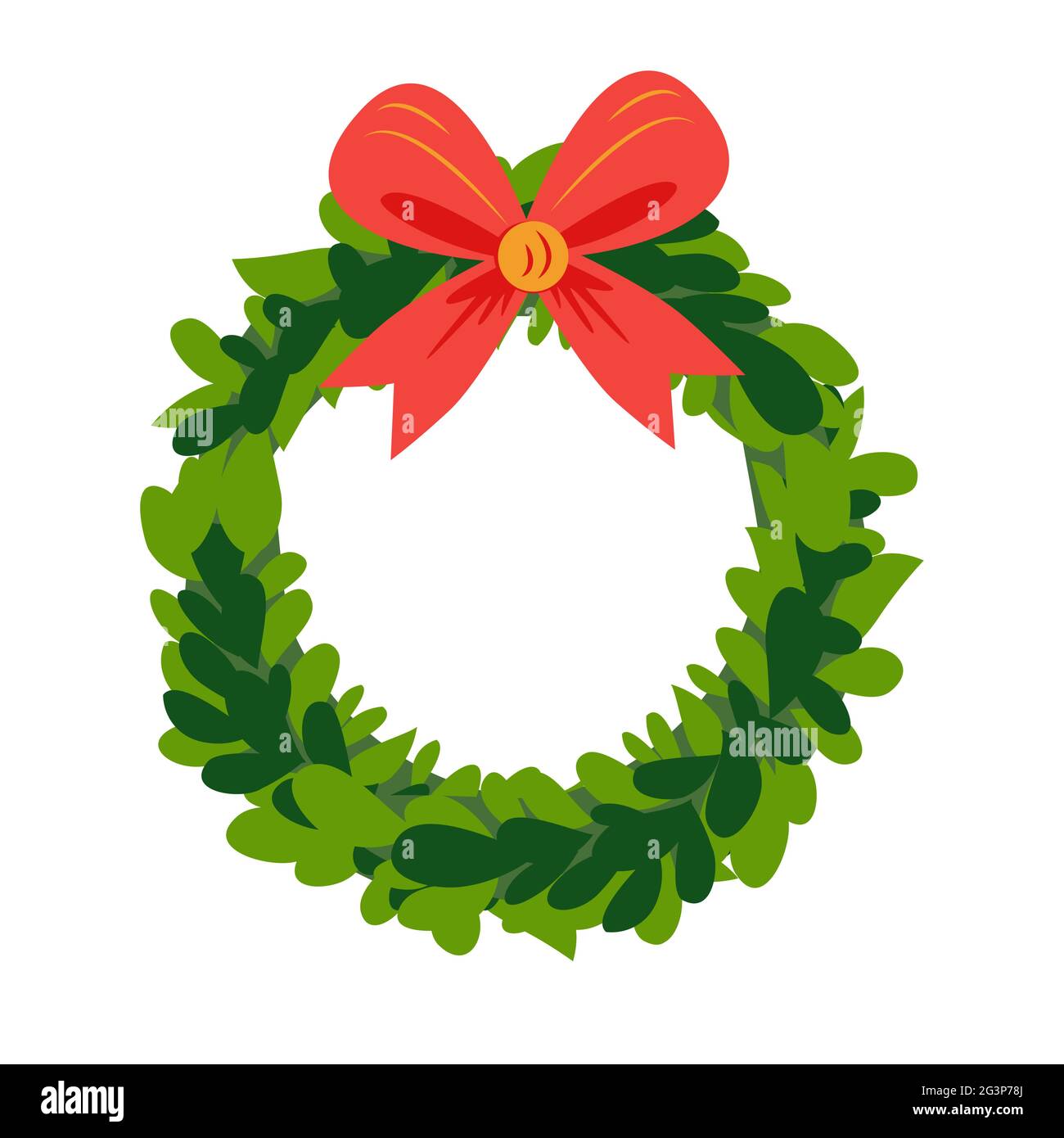 Christmas Wreath with ribbons, balls and bow. Christmas wreath of holly with red berries. New Year holiday celebration in December Stock Vector