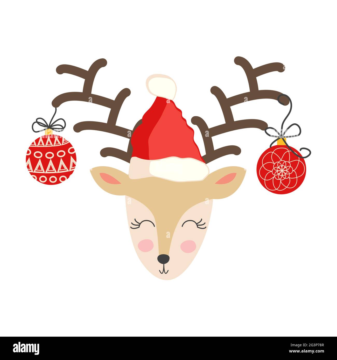 Christmas illustration with cute cartoon deer in doodle style in a ...