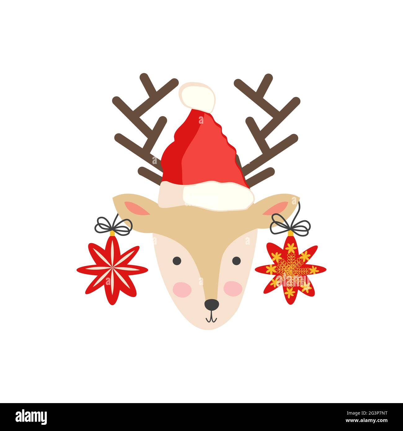 Christmas illustration with cute cartoon deer in doodle style in a ...
