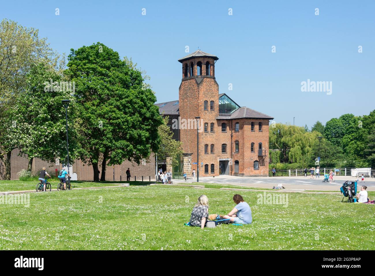 The Museum of Making at Derby Silk Mill from Cathedral Green, Riverside, Derby, Derbyshire, England, United Kingdom Stock Photo