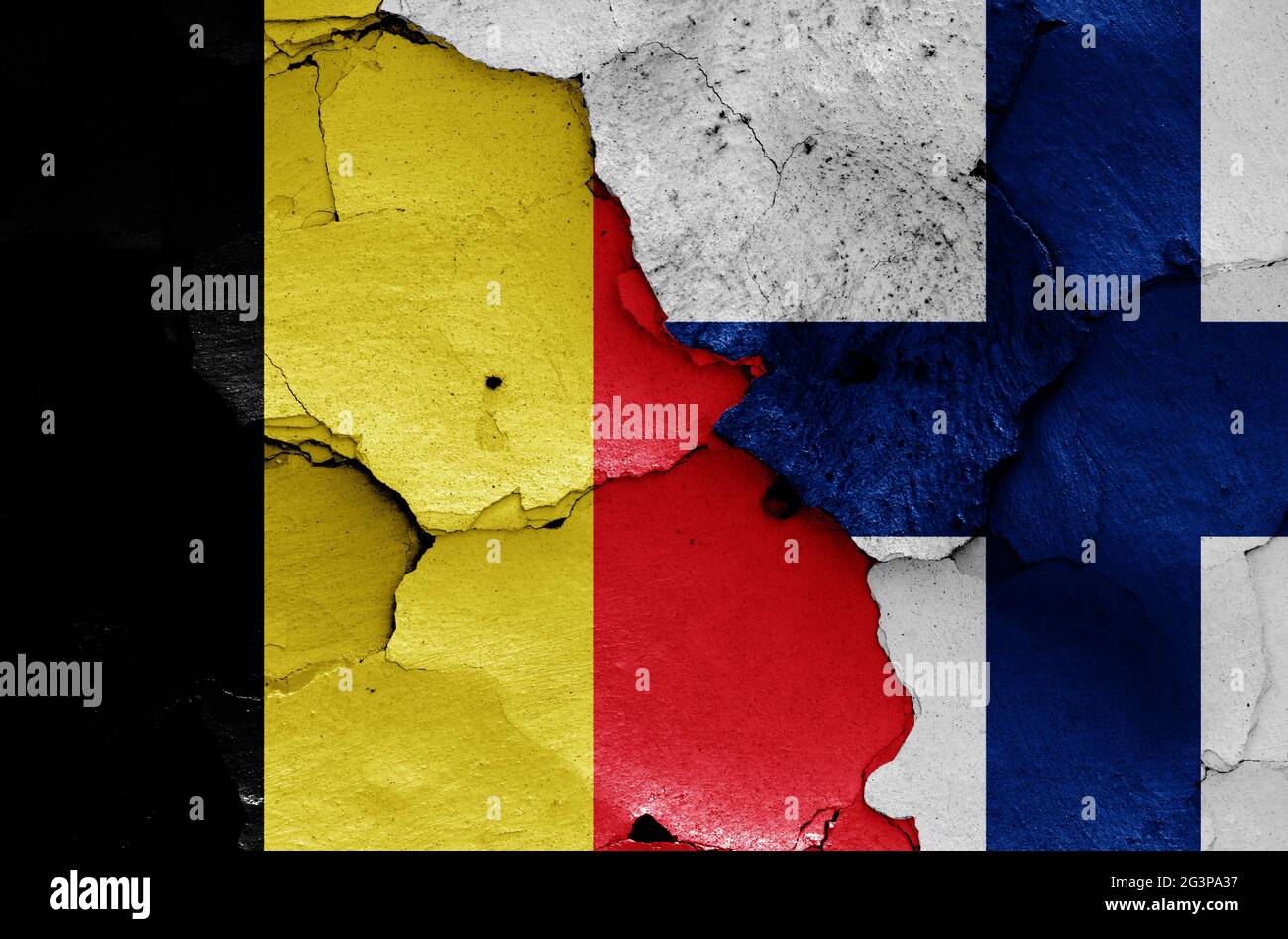 flags of Belgium and Finland painted on cracked wall Stock Photo - Alamy