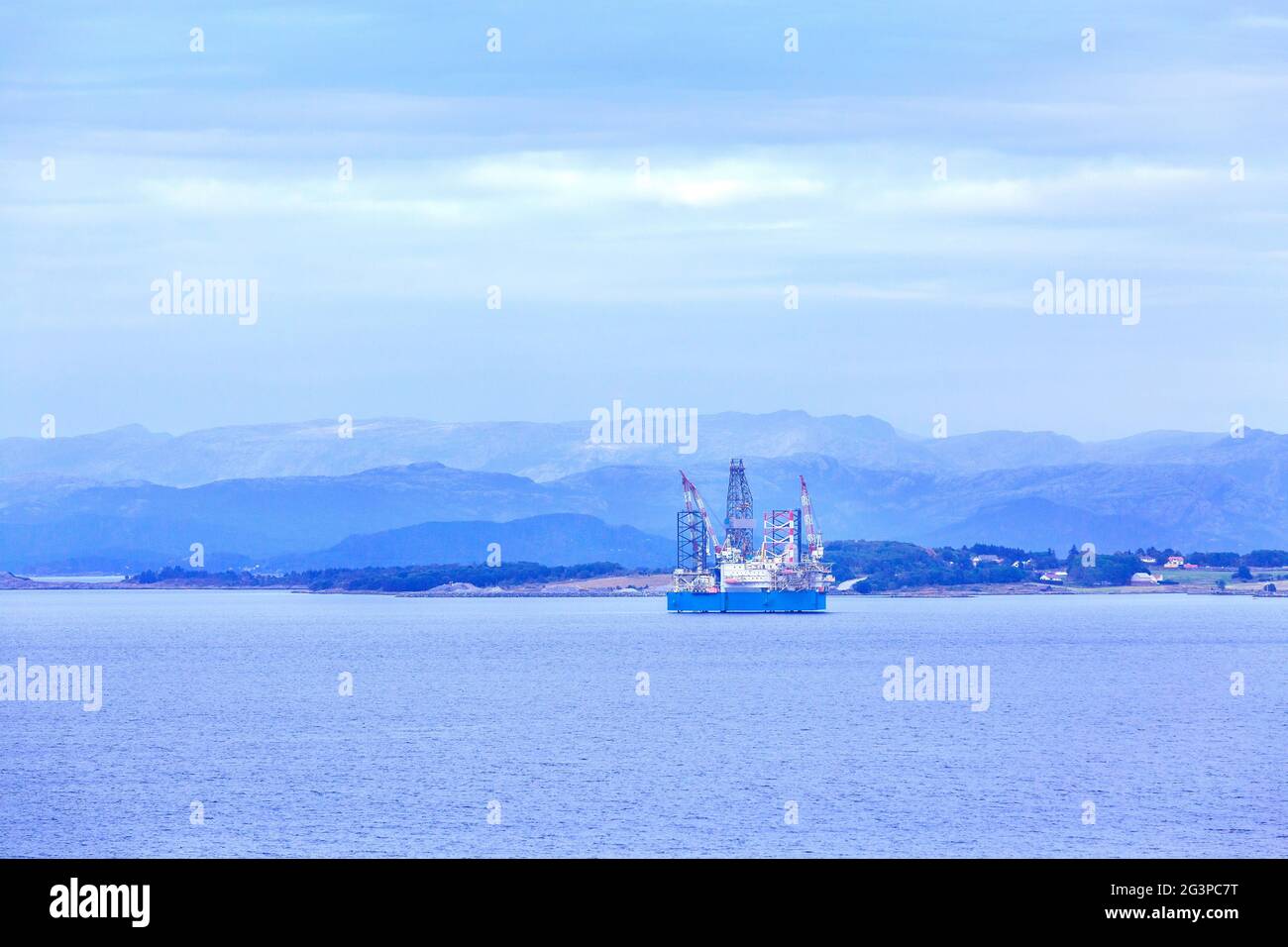 Rigs offshore Oil refinery platform in Stavanger, Norway fjord with copy space Stock Photo