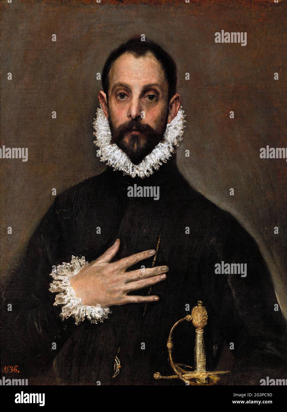 El caballero de la mano en el pecho (The Nobleman with his Hand on his Chest) by El Greco (1541-1614), oil on canvas, c. 1580 Stock Photo
