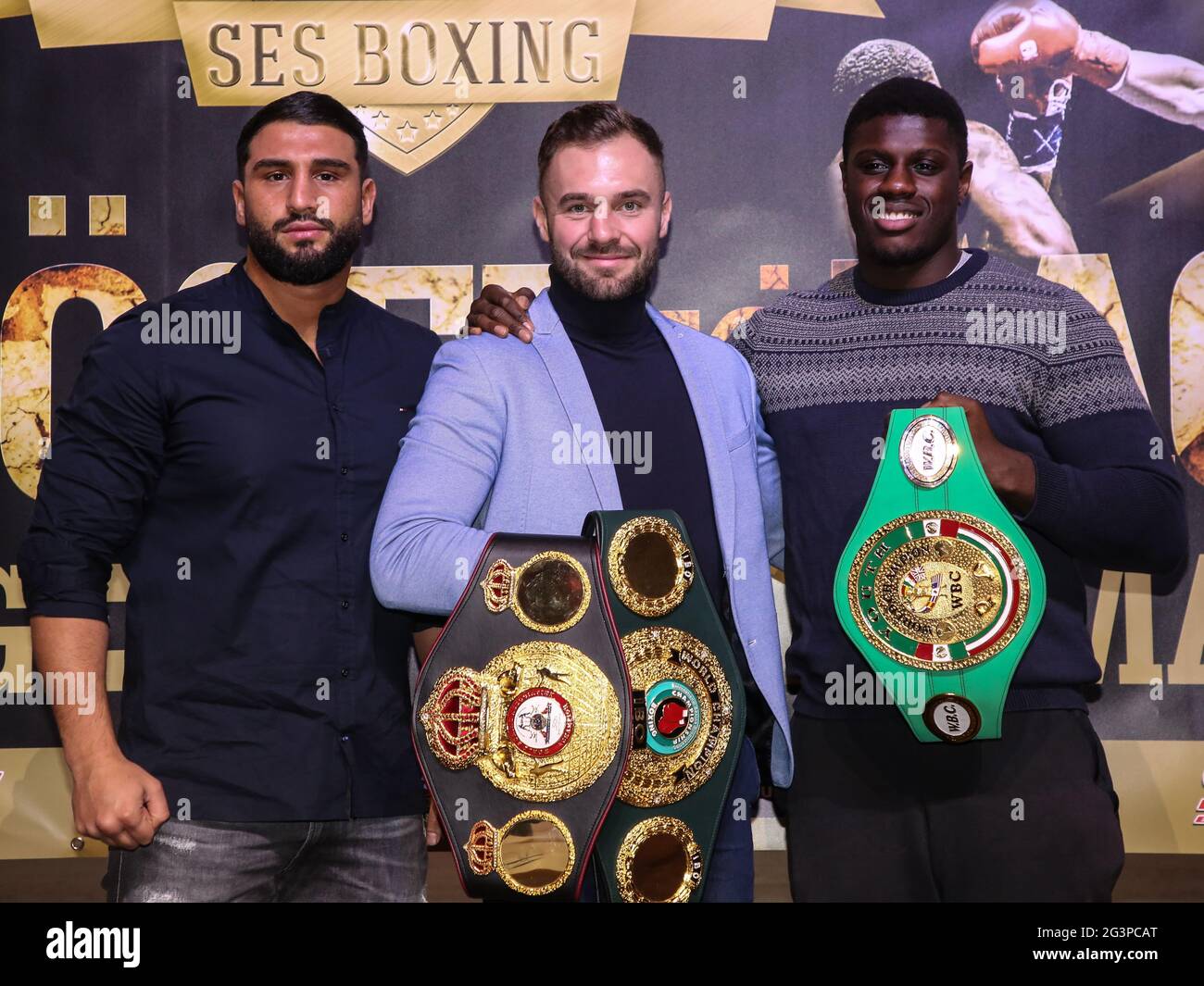 German heavyweight boxer Agit Kabayel WBA IBO Champion Dominic BÃ¶sel,  Peter Kadiru all SES Boxing Stock Photo - Alamy