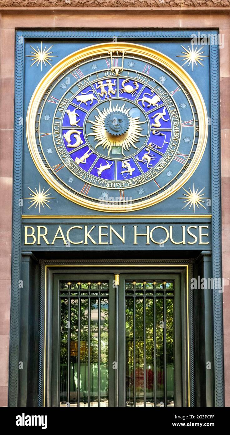 LONDON ENGLAND BRACKEN HOUSE ASTROLOGICAL CLOCK SUN WITH FACE OF ...